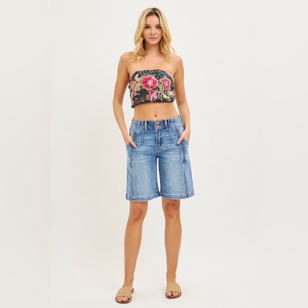 RISEN 2-Button Slouchy Jorts | High Waist Wide Leg Denim Shorts | Medium Wash🛍️